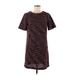 Ann Taylor LOFT Casual Dress - Mini Crew Neck Short sleeves: Burgundy Dresses - Women's Size Medium