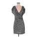 Max Edition Casual Dress - Mini Plunge Short sleeves: Gray Marled Dresses - Women's Size Small Petite