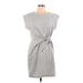 Nine West Casual Dress - Mini High Neck Short sleeves: Gray Dresses - Women's Size Large