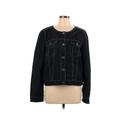 Nine West Denim Jacket: Short Black Print Jackets & Outerwear - Women's Size Large