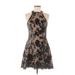 Dress the Population Cocktail Dress - Mini Halter Sleeveless: Black Floral Dresses - Women's Size Medium