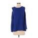 Vince Camuto 3/4 Sleeve Blouse: Crew Neck Cold Shoulder Blue Solid Tops - Women's Size Small