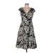 Evan Picone Casual Dress - Wrap: Black Print Dresses - Women's Size 6