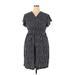 Jon & Anna Casual Dress - Mini V Neck Short sleeves: Black Stripes Dresses - Women's Size 2X