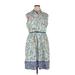 Nine West Casual Dress - Shirtdress: Blue Floral Motif Dresses - Women's Size 16