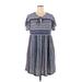 Suzanne Betro Casual Dress - Mini Scoop Neck Short Sleeve: Blue Dresses - Women's Size 1X