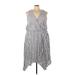 Ava & Viv Casual Dress - Midi V Neck Sleeveless: Silver Stripes Dresses - Women's Size 4X