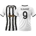 White Black Football Shirt 2023 2024. Custom Dusan Vlahovic Number 9 Shirt. Official Replica. Adult and Child. (4 Years)