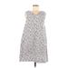 Ann Taylor LOFT Casual Dress - A-Line V-Neck Sleeveless: Gray Floral Dresses - Women's Size Small