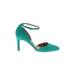 Adrienne Vittadini Heels: Pumps Stilleto Feminine Teal Solid Shoes - Women's Size 7 1/2 - Almond Toe