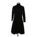 Eliza J Casual Dress - A-Line High Neck 3/4 sleeves: Black Solid Dresses - Women's Size Large