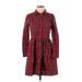 J.Crew Factory Store Casual Dress - Mini High Neck Long sleeves: Red Plaid Dresses - Women's Size 4