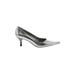 Bandolino Heels: Slip On Kitten Heel Work Silver Solid Shoes - Women's Size 9 - Pointed Toe