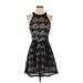 Speechless Cocktail Dress - A-Line Halter Sleeveless: Black Print Dresses - Women's Size Small