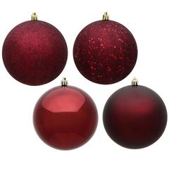 Vickerman 6" Burgundy 4-Finish Ball Ornament Assortment, 4 per Box