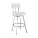 Poni 30 Inch Swivel Barstool Chair, Cushioned Seating, White Faux Leather