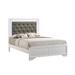 Lise Queen Size Bed, Gray Fabric Upholstery, LED Lit, Modern White Wood