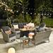 HOOOWOOO 6-piece Outdoor Furniture High Back Wicker Conversation Sofa Set with Fire Pit