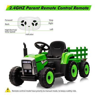 12V 25W Ride on Tractor with Trailer & Remote Control