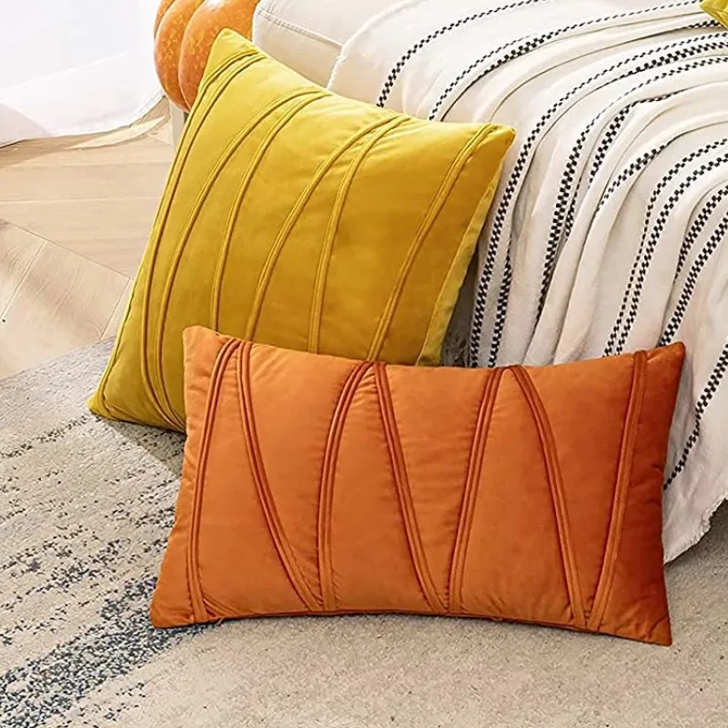 Gestreifte Samt-Kissen bezüge 30x50cm 45x45cm 50x50cm orange moderne dekorative Couch weiche kuschel ige Kissen bezüge für Betts ofas Image