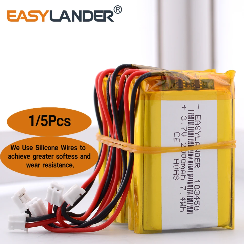 Silikondraht 3,7 V 2000 mAh 103450 JST 2,0 mm 2-poliger wiederaufladbarer Lipo-Lithium-Li-Ionen-Polymer-Akku für Navigator PS4 LIP1522 Image