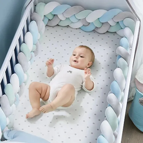 1m/2m/3 6 m Babybett Schutz knoten Babybett Stoßstange Weben Plüsch Babybett Kissen für Neugeborene