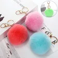 Porte-clés pompon en fourrure moelleuse pour femmes et filles boule de fourrure de lapin