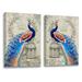 Dovecove Blue Peacocks Framed On Canvas 2 Pieces Set Canvas | 28 H x 40 W x 3 D in | Wayfair 845C5253CE12492E89C6D9CB9925589E