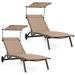 Winston Porter 2PCS Outdoor Chaise Lounge Chair Mobile Tanning Chair w/6 Reclining Positions Adjustable Canopy in Brown | Wayfair