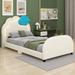 Latitude Run® Twin Size Platform Bed w/ Cloud-Shaped Headboard & Embedded Light Stripe Upholstered/Velvet in Brown | Wayfair