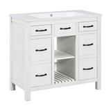 Winston Porter Modern Bathroom Storage Cabinet w/ 2 Drawers & 2 Cabinets Wood in White | 32.99 H x 36 W x 18 D in | Wayfair