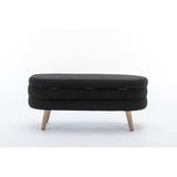 Ivy Bronx Boucle Fabric Storage Bench Bedroom Bench w/ Wood Legs For Living Room Bedroom Indoor Wood in Black | Wayfair