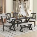 Gracie Oaks 6-Piece Dining Table Set, Wood in Gray | Wayfair 88D64F861E86436BAFB055ECC00785EB