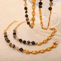 Natural Stone Beads Joint Stainless Steel Necklace Bracelet For Women Gold Color Necklaces Bangle