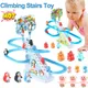 Kids Electric Climbing Stairs Toy DIY Small Penguin Dinosaur Rail Racing Track Music Roller Coaster