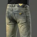 Jeans Mens Denim Pants Slim Fit Retro Stretch 2024 Trousers for Man Streetwear Moto Biker Jeans High