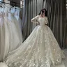 KapokDressy 3D Lace Wedding Dresses 3D Lace Long Sleeve Appliques Bride Dress Vintage Appliques