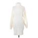 Casual Dress - Sweater Dress Turtleneck Long sleeves: White Dresses - Women's Size Large