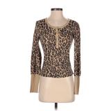 Splendid Long Sleeve Henley Shirt: Tan Leopard Print Tops - Women's Size X-Small