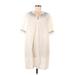 Madewell Casual Dress - Mini Tie Neck Short sleeves: Ivory Print Dresses - Women's Size Large