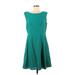Ann Taylor LOFT Outlet Casual Dress - A-Line Scoop Neck Sleeveless: Teal Dresses - Women's Size 12