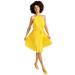 Pleated High Neck Dress (Size S) Vibrant Yellow, Polyester