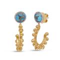 LuvMyJewelry Rise & Shine Turquoise & Diamond Sun Earrings In 14K Yellow Gold Plated Sterling Silver - Gold