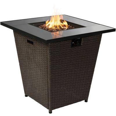Teamson Home - Draussen Garten Rattan Propangas Feuerstelle Tischbrenner, Rauchfreie Feuerstelle, Image