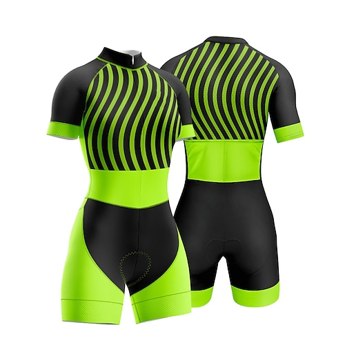 Damen Triathlonanzug Kurzarm Triathlon Sommer Frühling Herbst Silber Dunkelgrau Waldgrün Grafik Fahhrad Radfahren Fitness, Laufen Yoga Elastisch Ganzkörper Lycra Sport Bekleidung Image