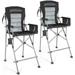 YZboomLife Extra Tall Folding Chairs for Adults 2 Pack Portable Height Foldable Director Chairs for Camping Outside Comfortable with PocketHigh Back and Footrest Black