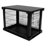 Merry Products 2 Door Decorative Pet Kennel with Wooden Protection Cover Divider Insert and Removable Tray End or Side Table Black