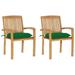 Mixfeer Patio Chairs 2 pcs with Green Cushions Solid Teak Wood