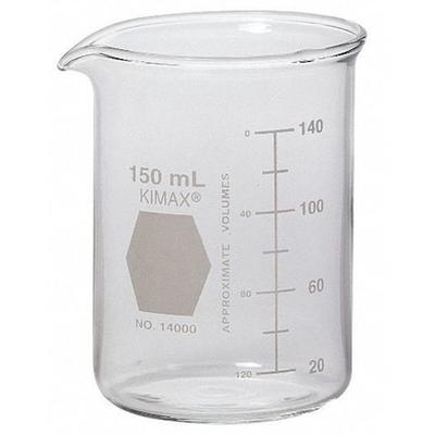 KIMBLE CHASE 14000-150 Beaker,150mL,Glass,81mm H.,PK48