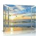 ONETECH Beach Wall Decor Window View Posters Ocean Seagull Wall Art Nature Landscape Picture Posters Print on Canvas Wall Art for Bedroom Bathroom Living Room Office